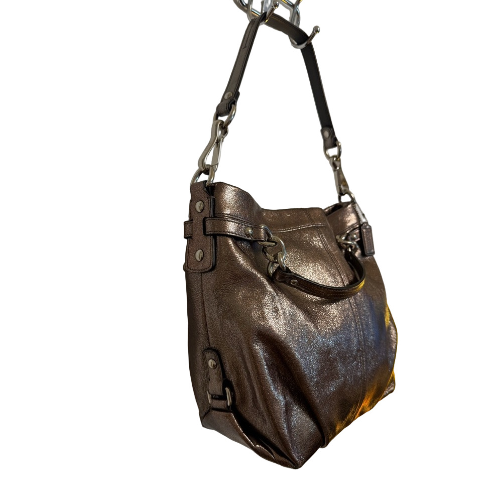 COACH ๐ฅ Brooke Leather Pewter Silver Metallic Hobo Bag Purse - Picture 3 of 9
